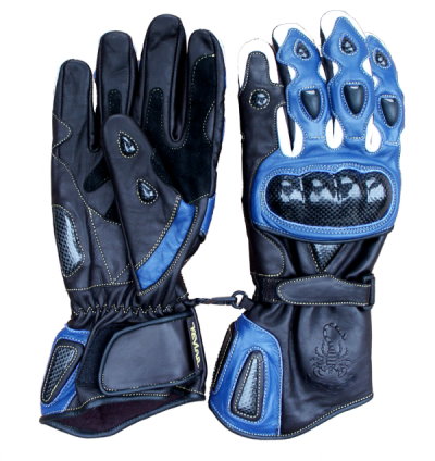 Carbon Motorradhandschuh blau